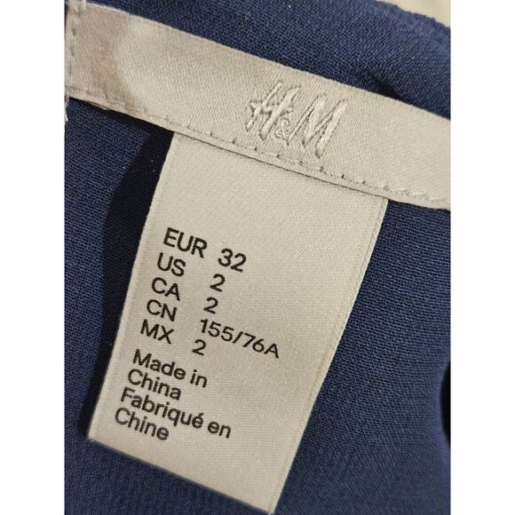 NWOT H&M Royal Blue Puff Sleeve A Line Dress Size 2 Tie Sleeve Lined - Picture 6 of 9